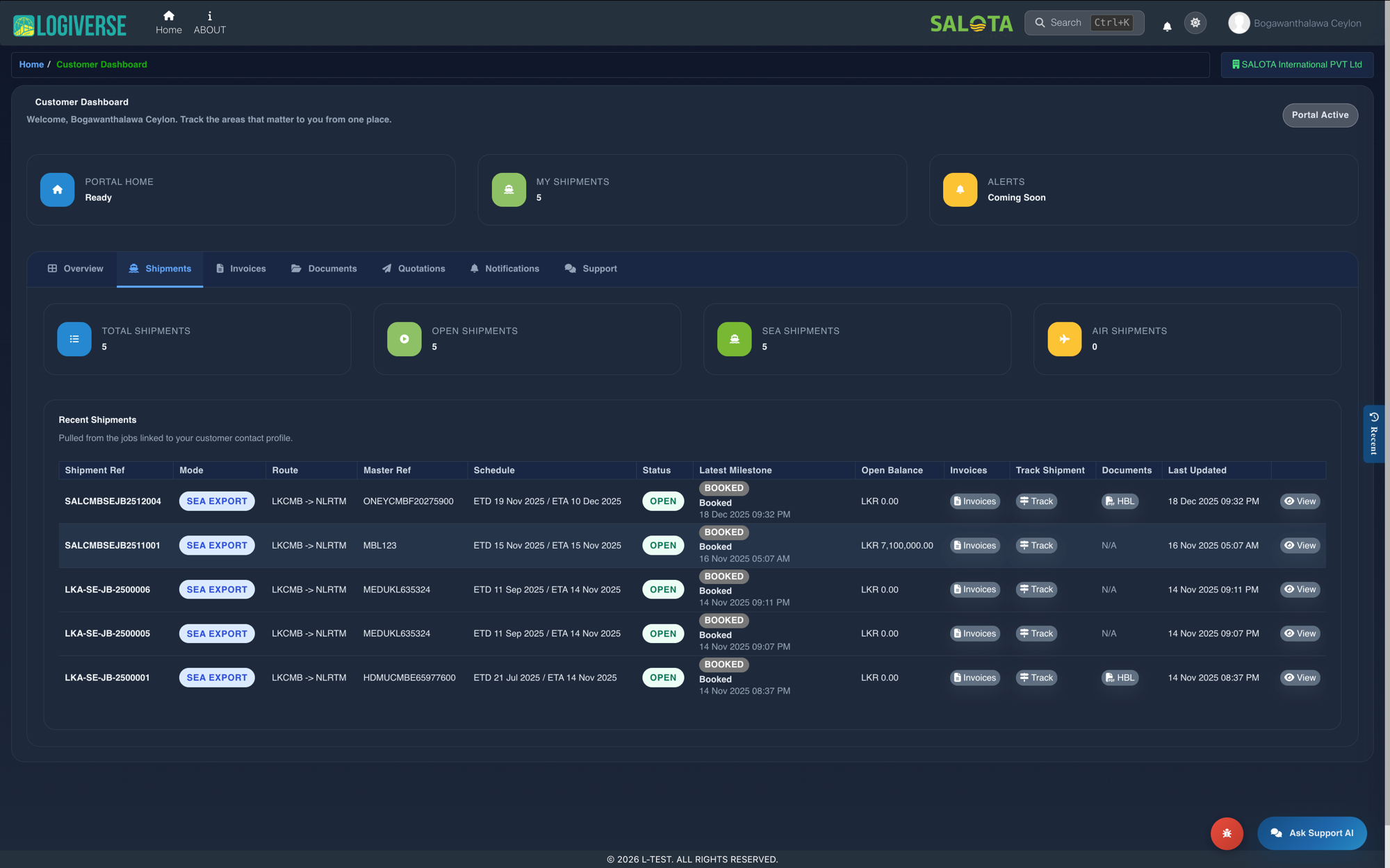 Customer Portal Dashboard